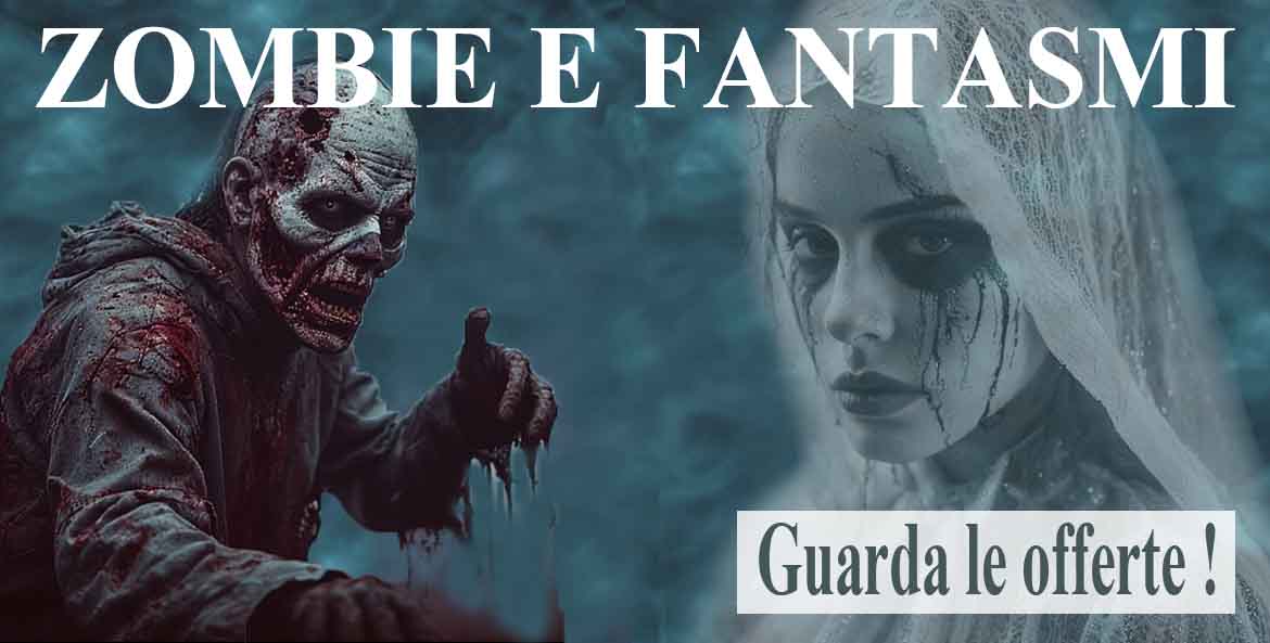la foto mostra un costume di halloween da zombie ed uno da fantasma